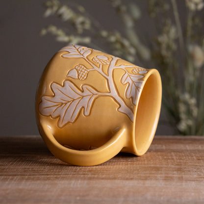 Yellow Sgraffito Oak Branch Mug #1 [16oz]