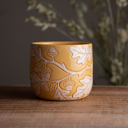 Yellow Sgraffito Oak Branch Mug #2 [13oz]