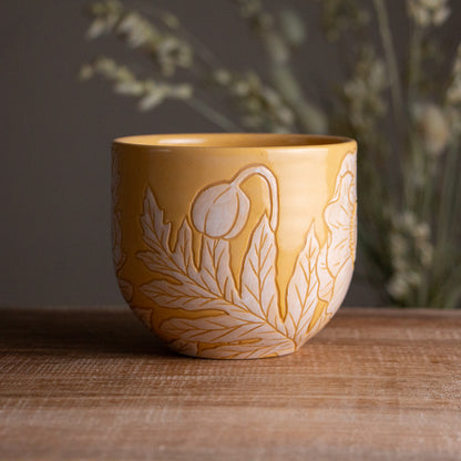 Yellow Sgraffito Poppy Mug 15oz