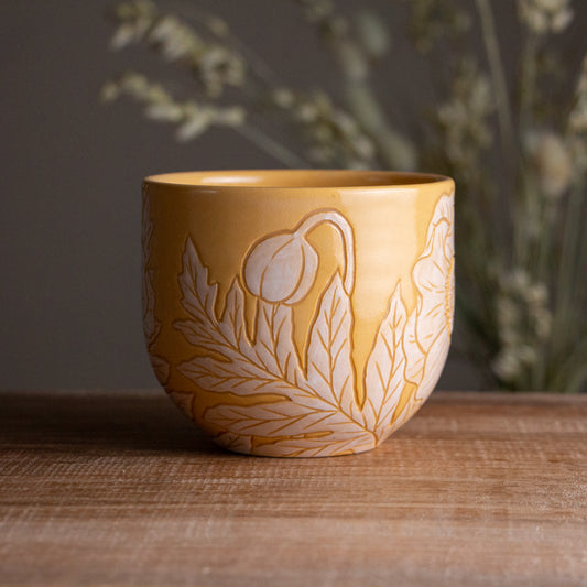 Yellow Sgraffito Poppy Mug 15oz