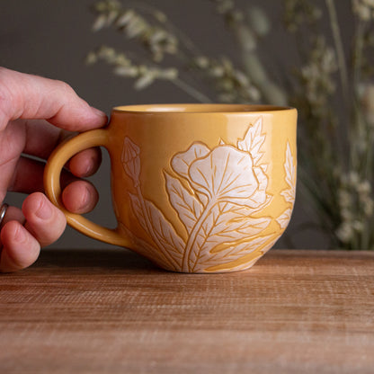 Yellow Sgraffito Poppy Mug 15oz