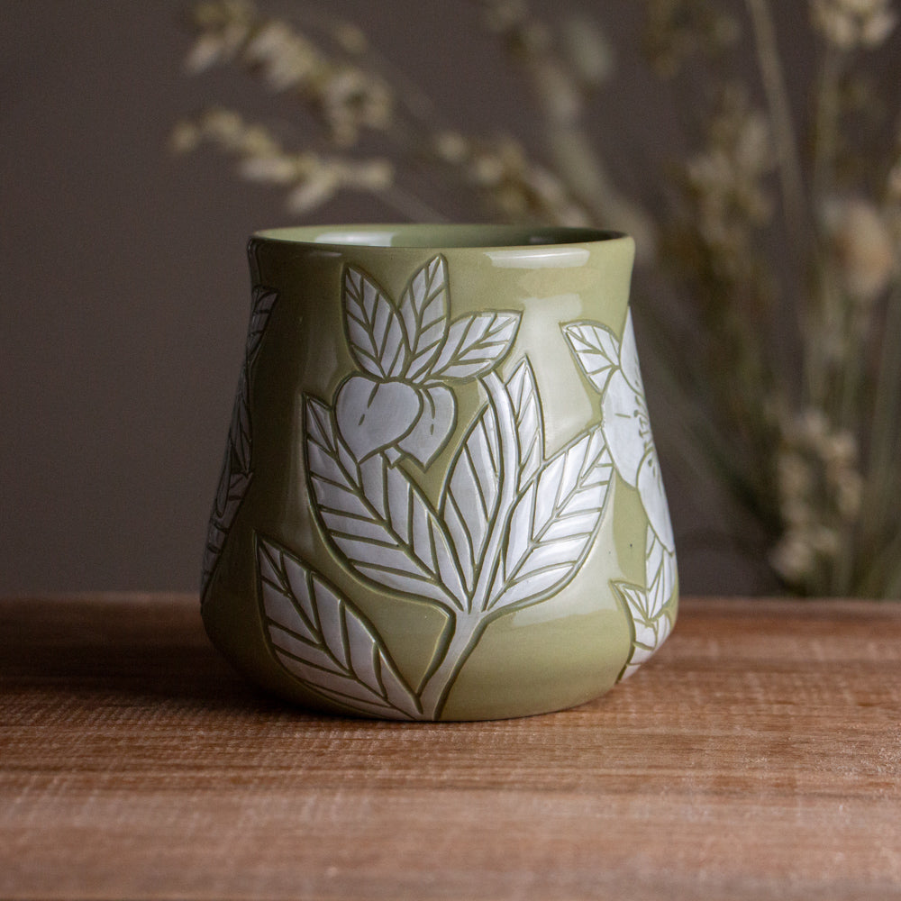 Olive Green Sgraffito Hellebore Mug [14oz]