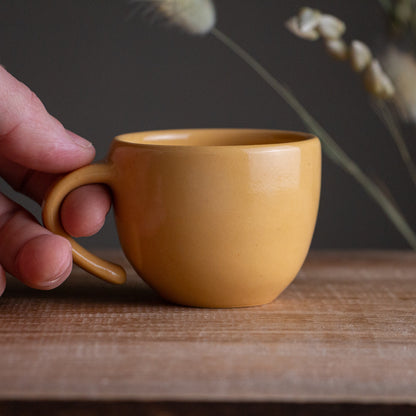 Yellow Sgraffito Oak Branch Espresso Cup [3.5oz]
