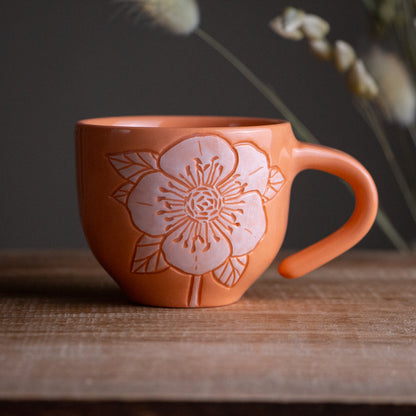 Peach Sgraffito Hellebore Espresso Cup [4oz]