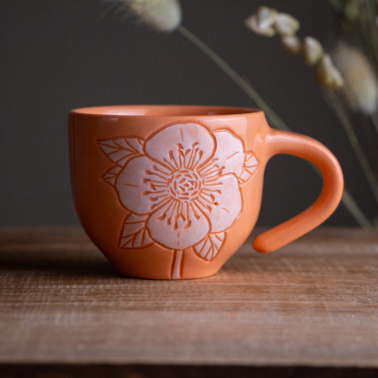 Peach Sgraffito Hellebore Espresso Cup [4oz]