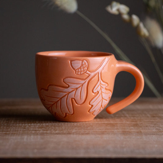 Peach Sgraffito Oak Branch Espresso Cup [3oz]