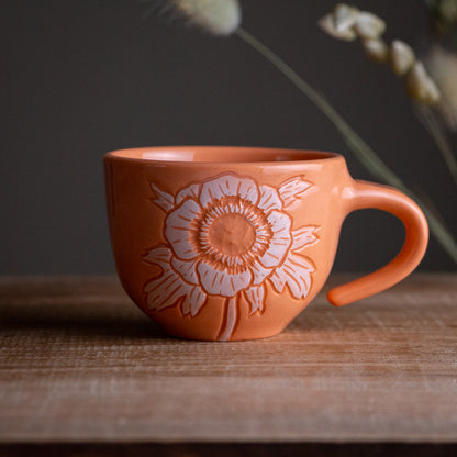 Peach Sgraffito Anemone Espresso Cup [3.5oz]