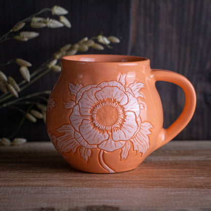 Peach Sgraffito Poppy Mug [14oz]