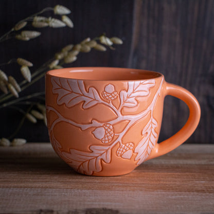 Peach Sgraffito Oak Branch Mug [14oz]