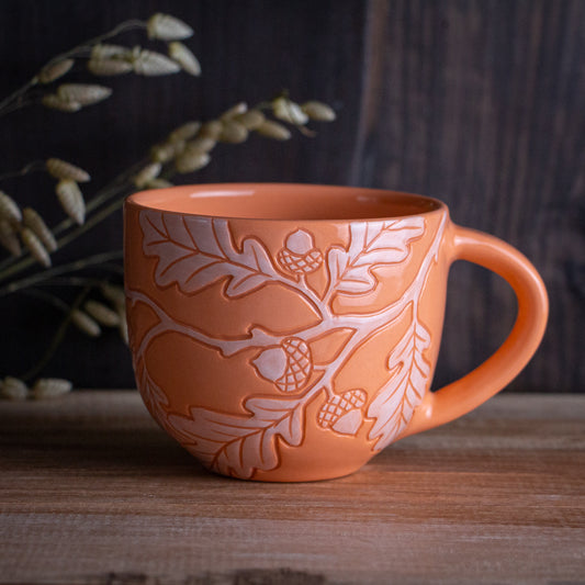 Peach Sgraffito Oak Branch Mug [14oz]