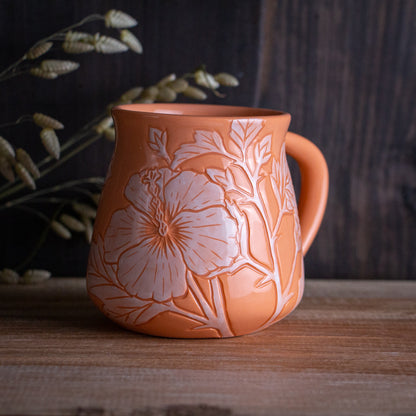 Peach Sgraffito Hibiscus Mug [14oz]