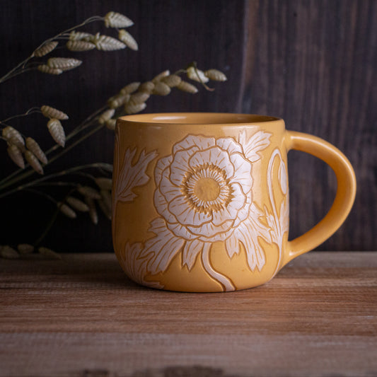 Yellow Sgraffito Anemone Mug [13oz]