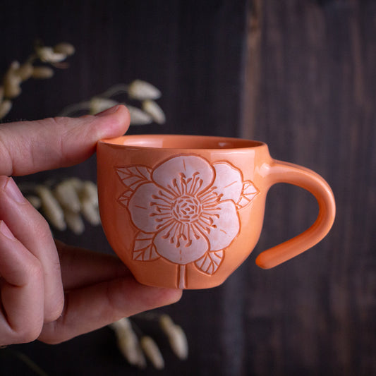 Peach Sgraffito Hellebore Espresso Cup [4oz]