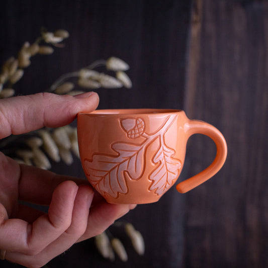 Peach Sgraffito Oak Branch Espresso Cup [3oz]