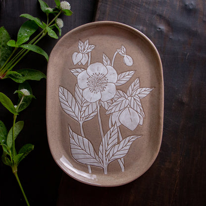 Red Sandstone Sgraffito Hellebore Tray