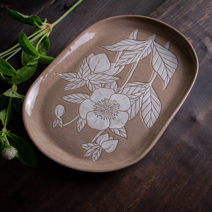 Red Sandstone Sgraffito Hellebore Tray