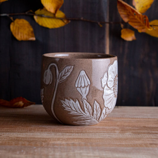 Red Sandstone Sgraffito Poppy Mug #1 [14oz]
