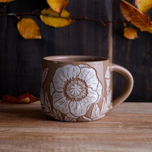 Red Sandstone Sgraffito Poppy Mug #2 [12oz]