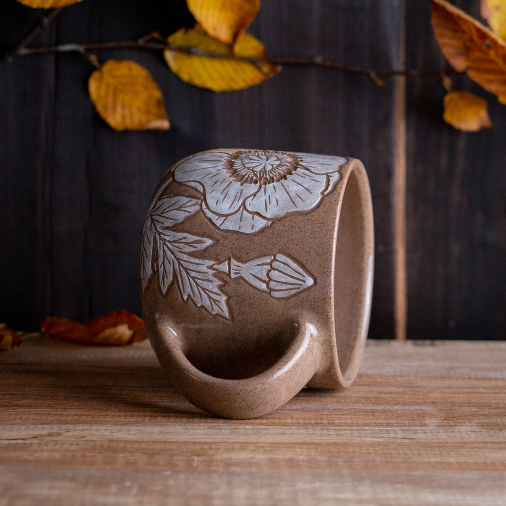 Red Sandstone Sgraffito Poppy Mug #2 [12oz]