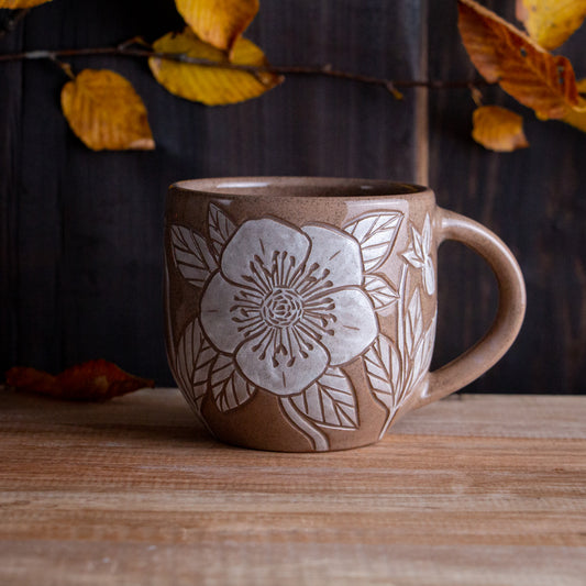 Red Sandstone Sgraffito Hellebore Mug #1 [14oz]