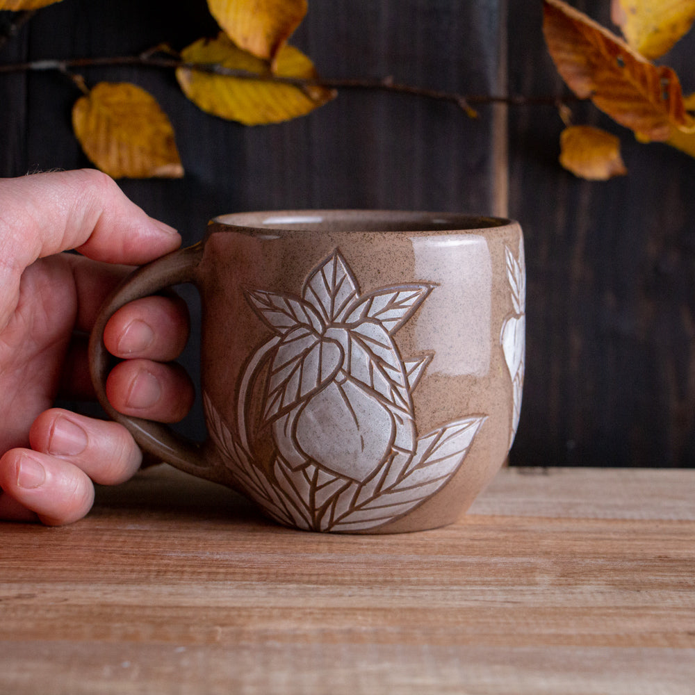Red Sandstone Sgraffito Hellebore Mug #1 [14oz]