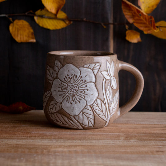 [SECONDS] Red Sandstone Sgraffito Hellebore Mug #2 [14oz]