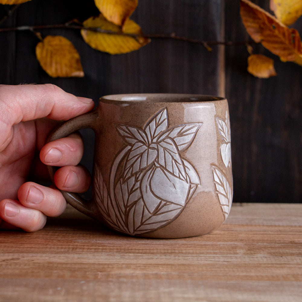 [SECONDS] Red Sandstone Sgraffito Hellebore Mug #2 [14oz]