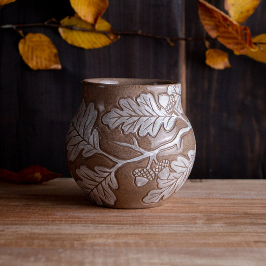 Red Sandstone Sgraffito Oak Branch Mug #1 [13oz]