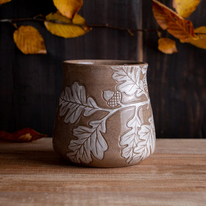 Red Sandstone Sgraffito Oak Branch Mug #2 [14oz]