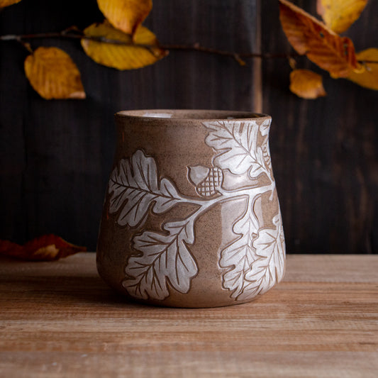 Red Sandstone Sgraffito Oak Branch Mug #2 [14oz]