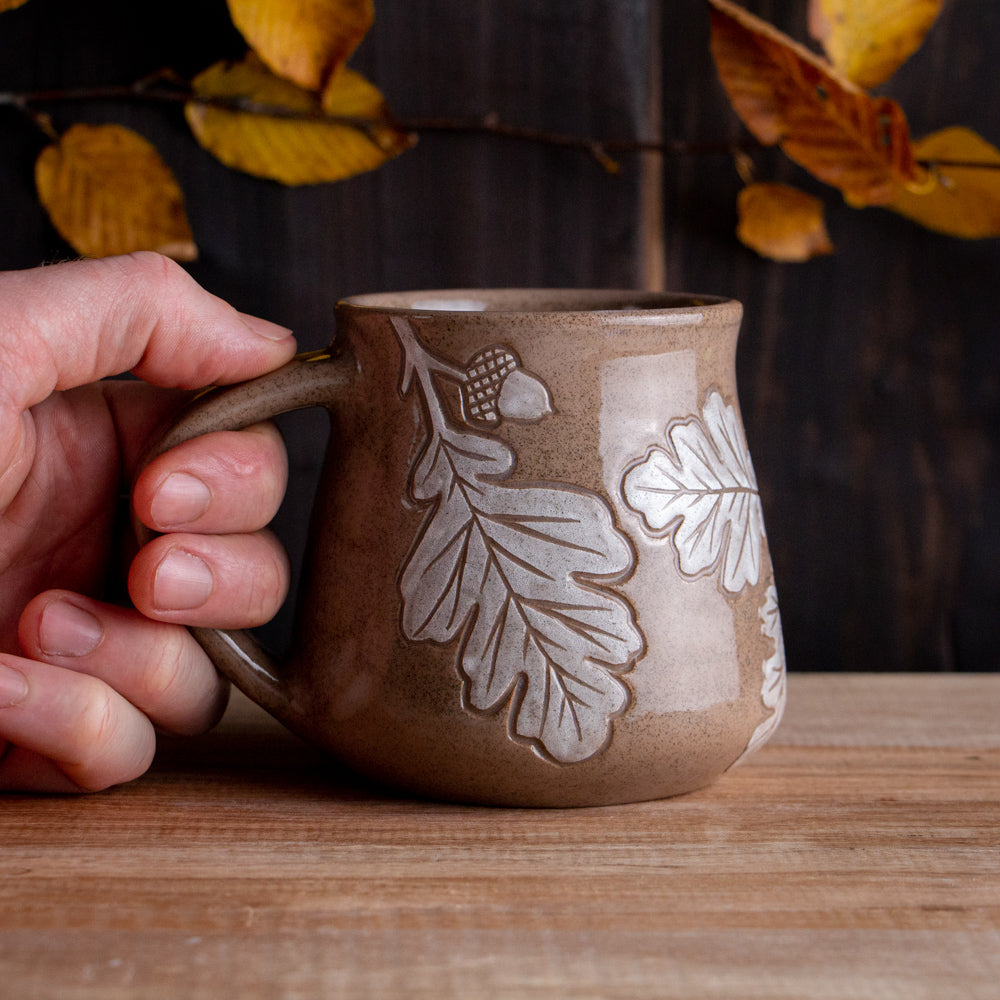 Red Sandstone Sgraffito Oak Branch Mug #2 [14oz]