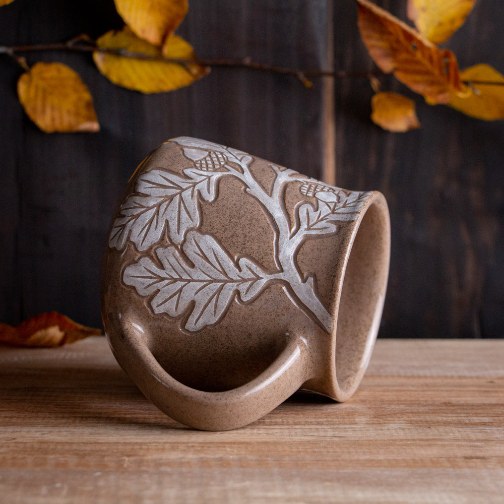 Red Sandstone Sgraffito Oak Branch Mug #2 [14oz]