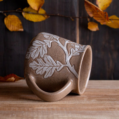 Red Sandstone Sgraffito Oak Branch Mug #2 [14oz]