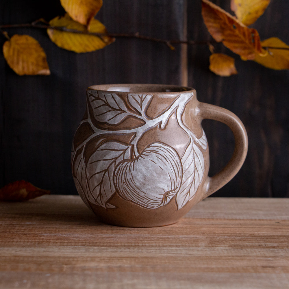 Red Sandstone Sgraffito Apple Branch Mug [13oz]