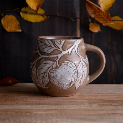 Red Sandstone Sgraffito Apple Branch Mug [13oz]