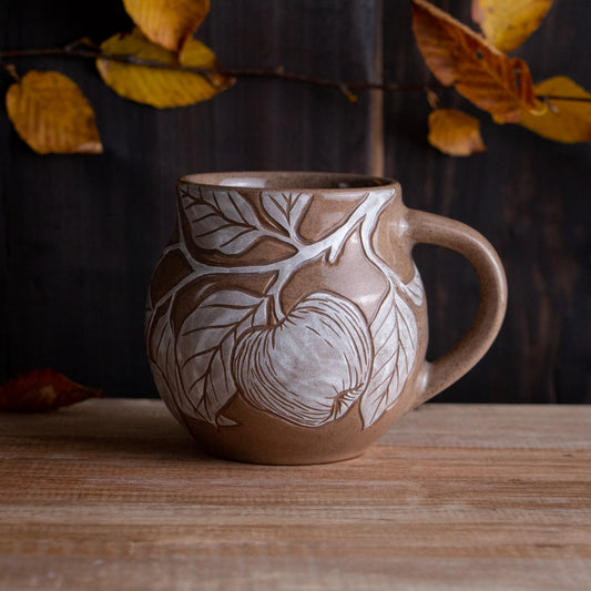 Red Sandstone Sgraffito Apple Branch Mug [13oz]