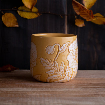 Yellow Sgraffito Poppy Mug #1 [14oz]