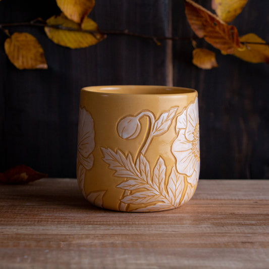 Yellow Sgraffito Poppy Mug #1 [14oz]