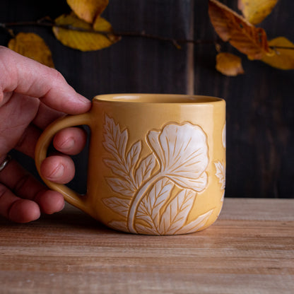 Yellow Sgraffito Poppy Mug #1 [14oz]