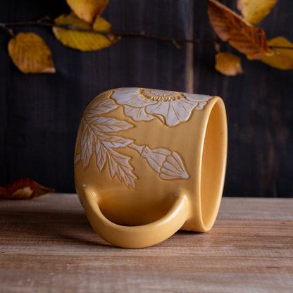 Yellow Sgraffito Poppy Mug #1 [14oz]