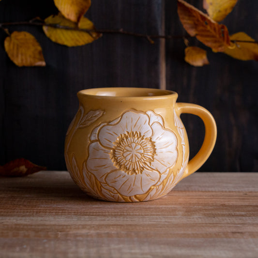 Yellow Sgraffito Poppy Mug #2 [11oz]