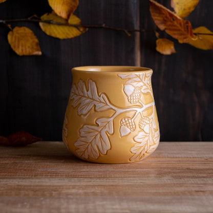 Yellow Sgraffito Oak Branch Mug [12oz]