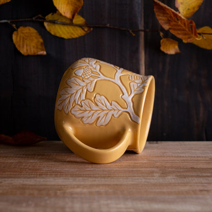 Yellow Sgraffito Oak Branch Mug [12oz]
