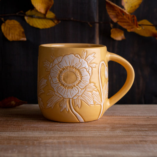 Yellow Sgraffito Anemone Mug [15oz]