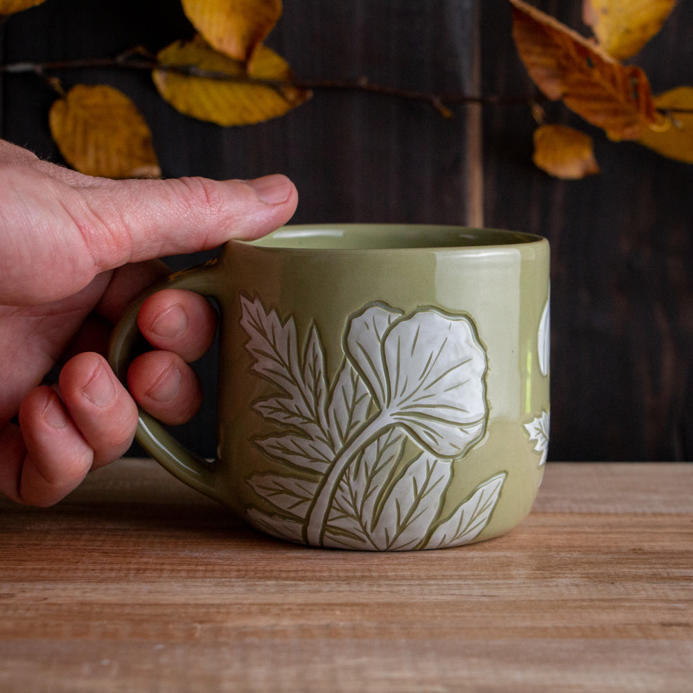 Olive Green Sgraffito Poppy Mug #1 [15oz]