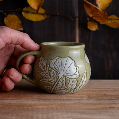 Olive Green Sgraffito Poppy Mug #2 [11oz]