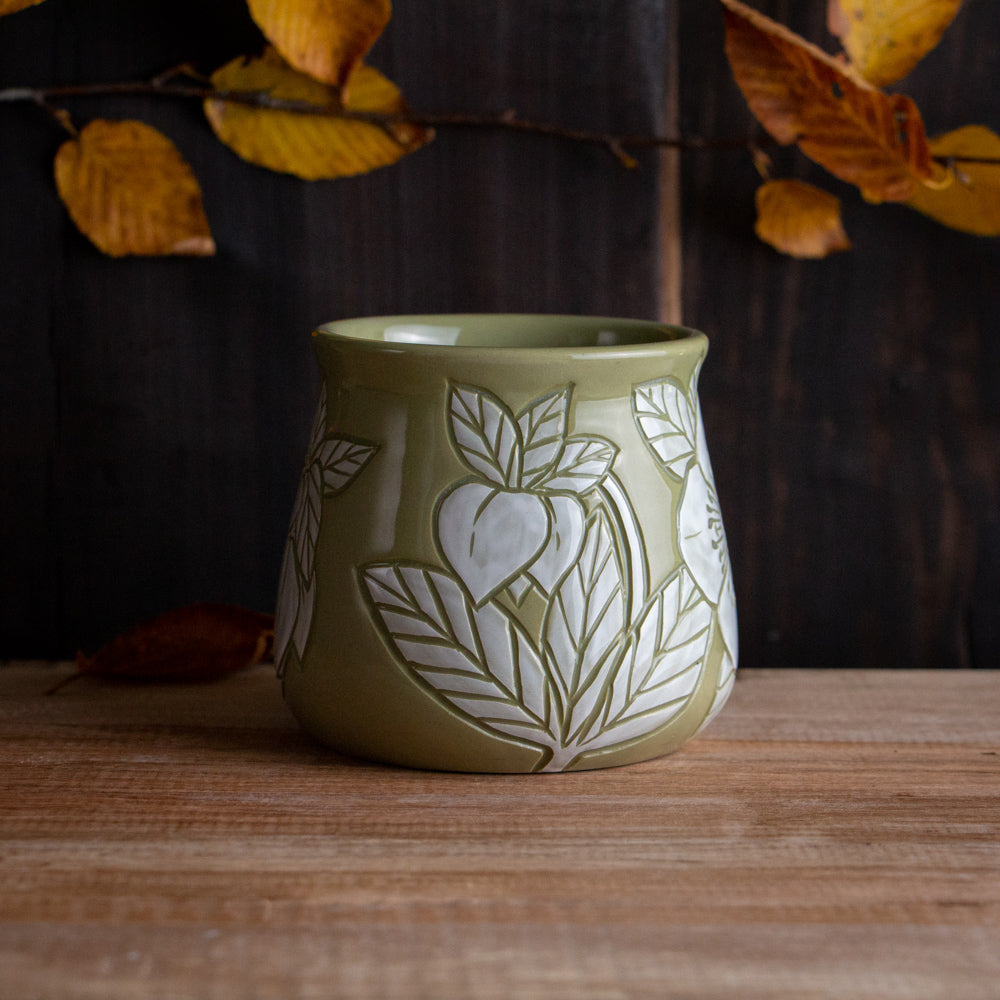 Olive Green Sgraffito Hellebore Mug #2 [12oz]