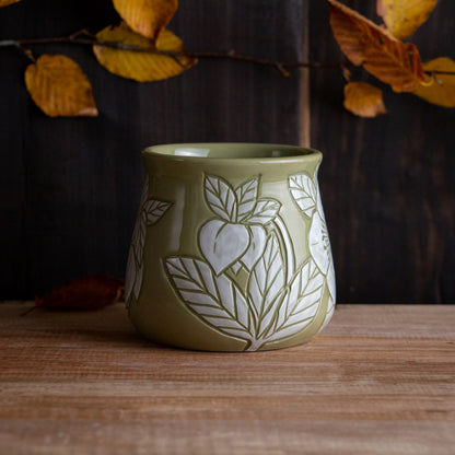 Olive Green Sgraffito Hellebore Mug #2 [12oz]