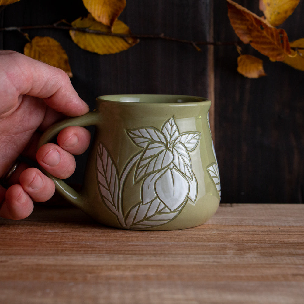 Olive Green Sgraffito Hellebore Mug #2 [12oz]