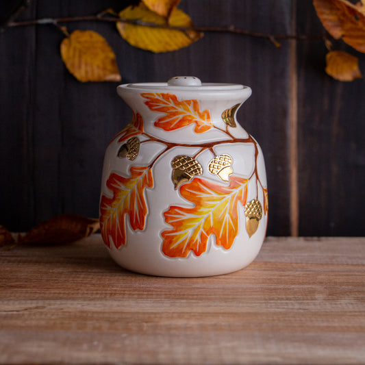 Autumn Oak Branch Lidded Jar